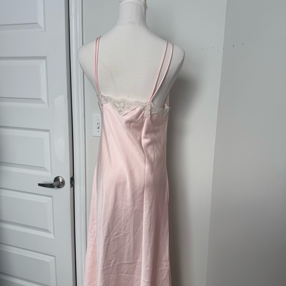 Vintage French maid Pink Lace Trim satin Nightgown slip coquette Fairycore M - Picture 4 of 5